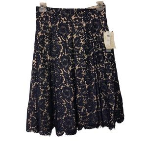 Boston Proper Eliza J Navy Floral Midi Skirt 3 Layers including Spandex liner 8